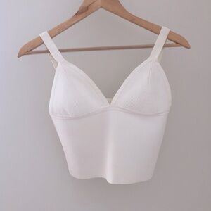 Summer White Ribbed Sweater Cropped Tank